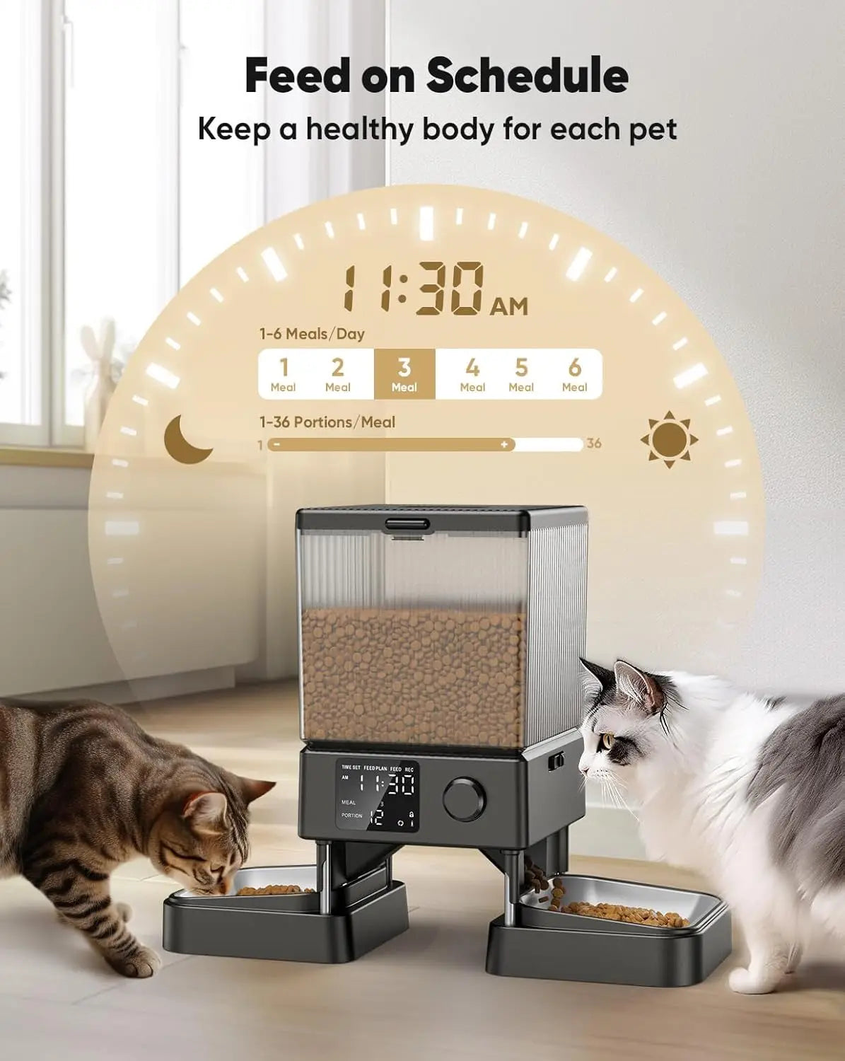 Automatic Pet Feeder for 2 Pets, Timed Pet Feeder for Dry Food