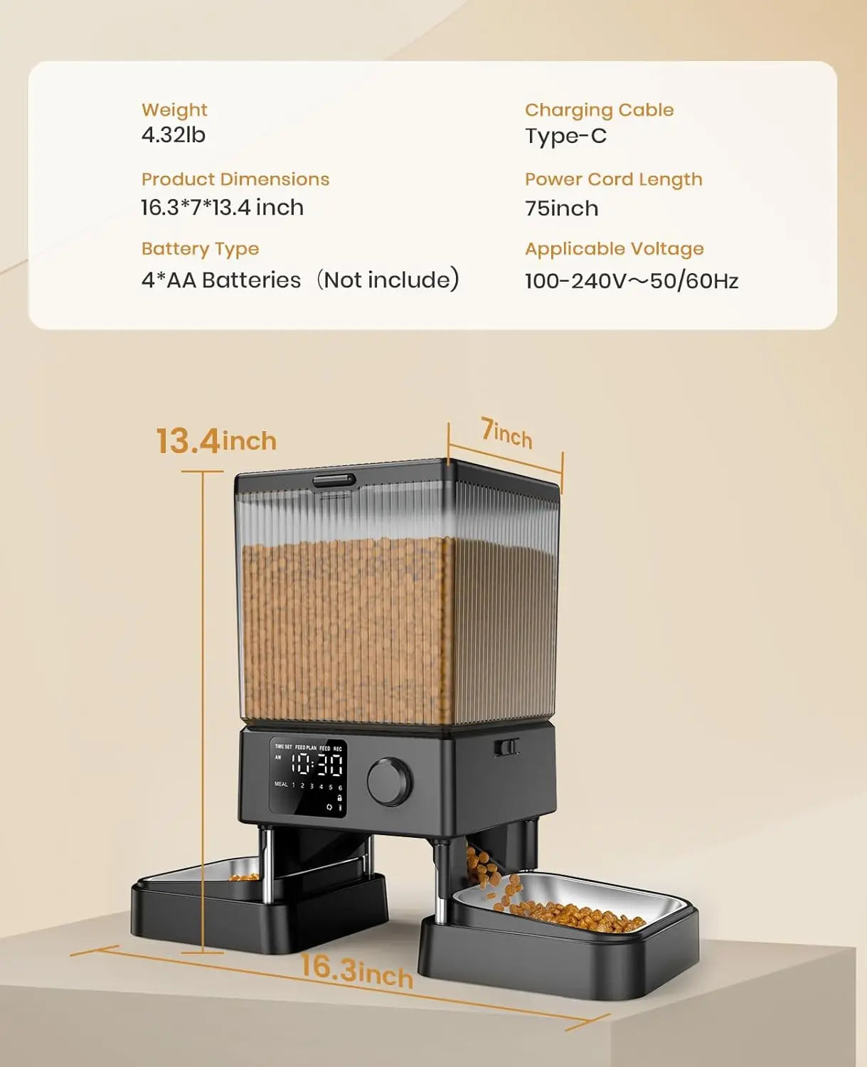 Automatic Pet Feeder for 2 Pets, Timed Pet Feeder for Dry Food