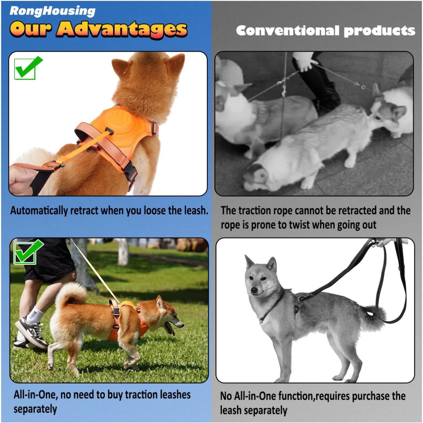 Retractable Dog Harness and Retractable Leash Set All-in-One.